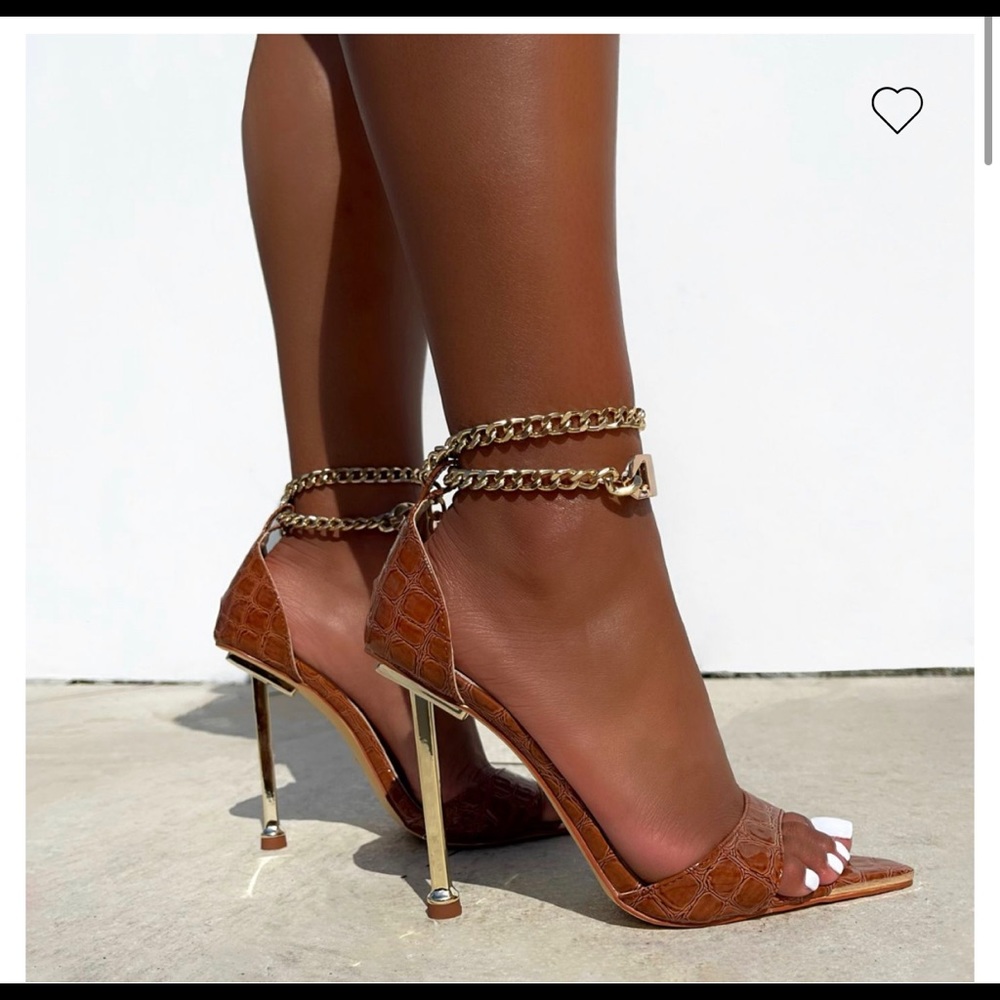 Simmi - Daydream Brown Patent Faux Croc Print Chain Stiletto Heels US size 10